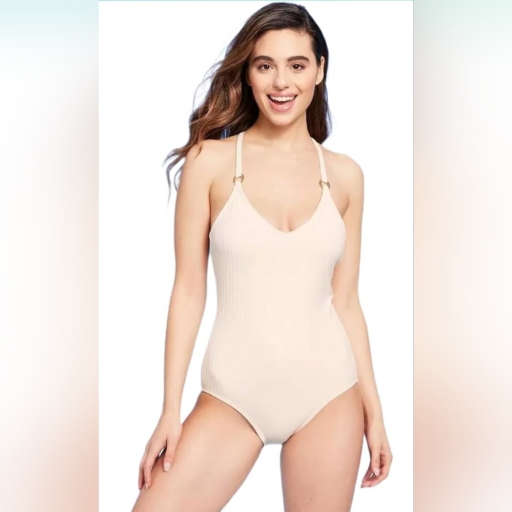 NWT Kona Sol Wide Ribbed Ring Medium Coverage One Piece Swimsuit Size L